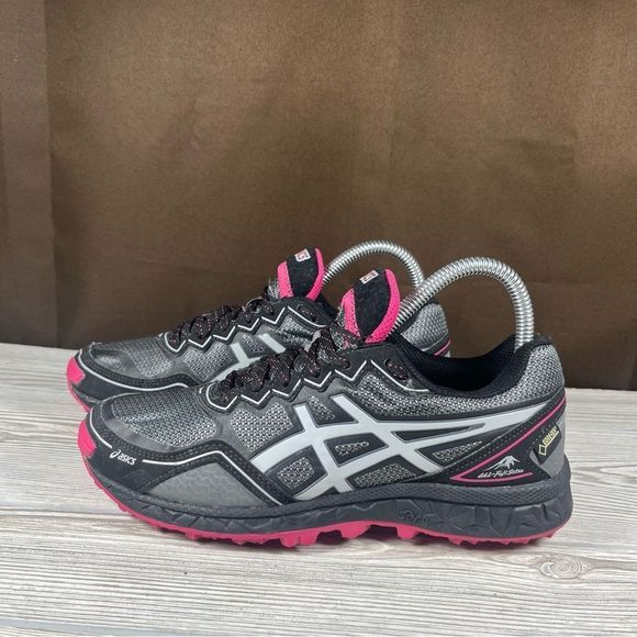 Asics Gel-Fuji Setsu Black Gray Pink Goretex Trail Running Shoe Spikes Womens 7 - Picture 3 of 9